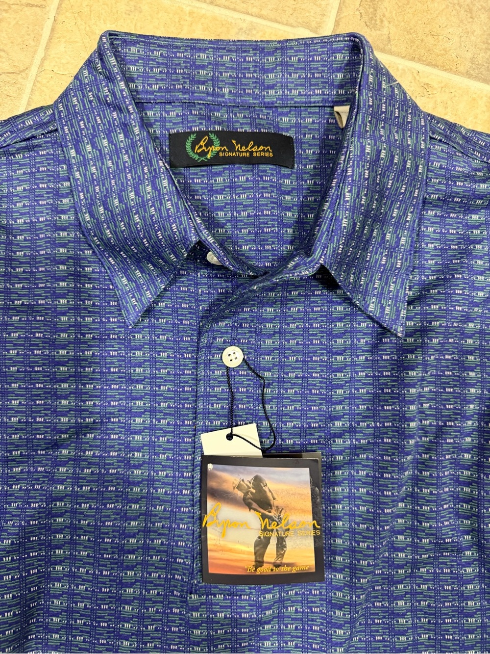 Greg Norman Collection Blue Patterned Short Sleeve Button-Down Shirt